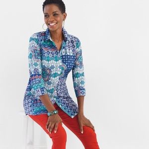 🥑5/$25 CHICO’S No Iron Pocket Tunic Tilework sz 0 (4-6)